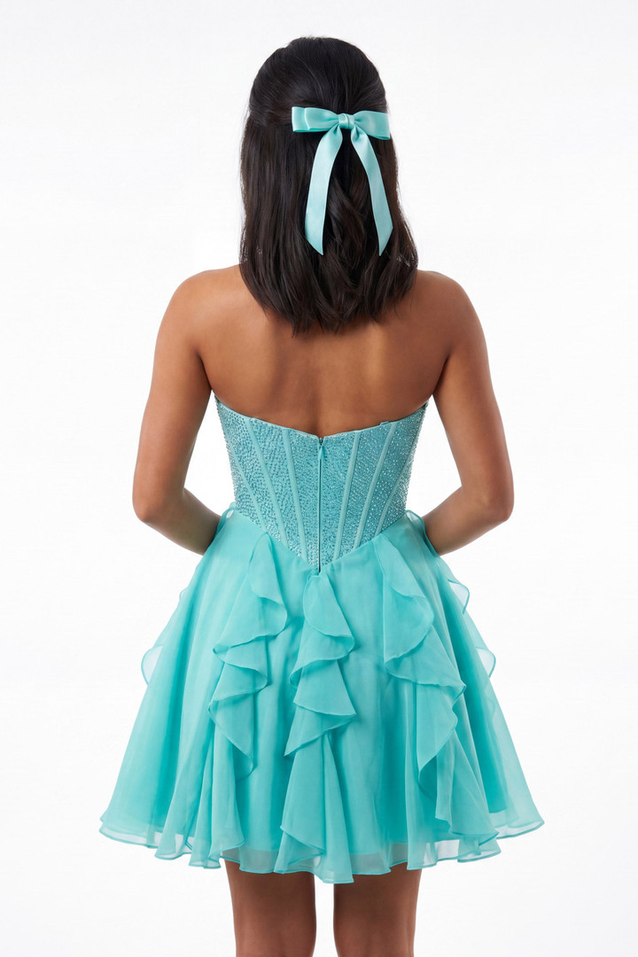 Portia and Scarlett XO217 Chiffon Beads Strapless Mini Dress