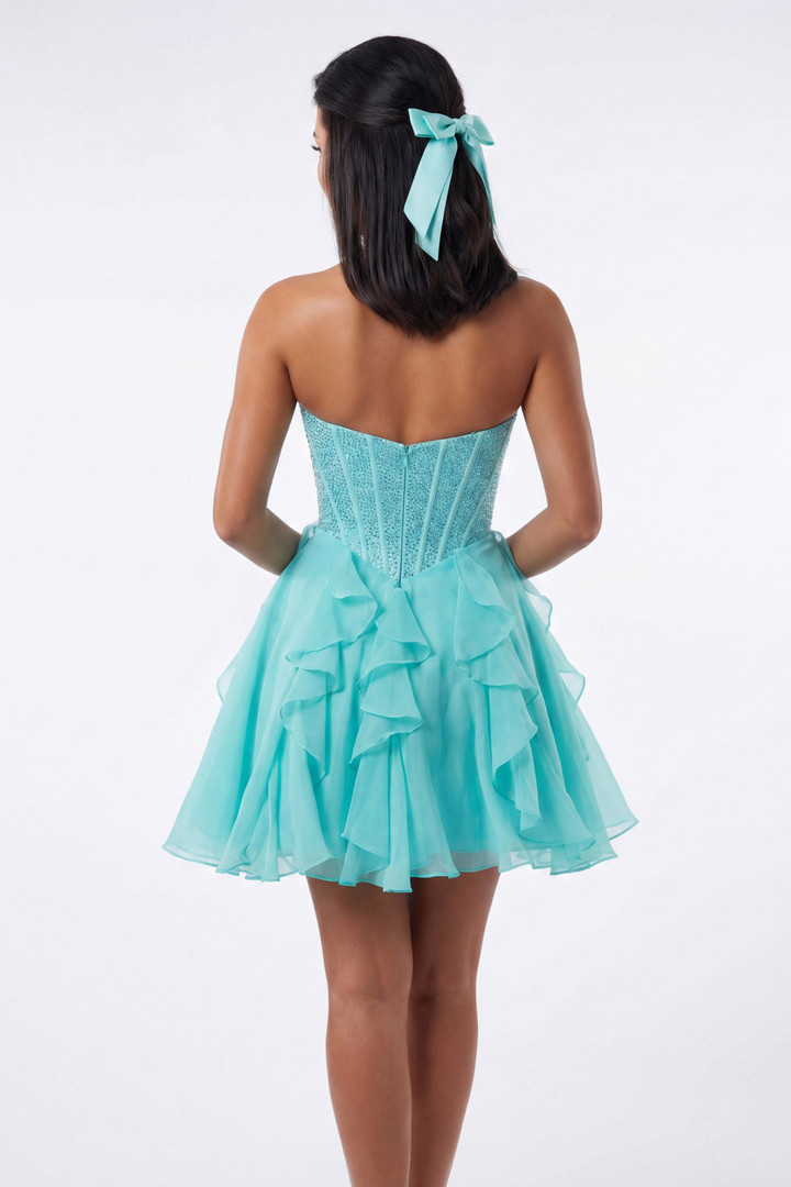 Portia and Scarlett XO217 Chiffon Beads Strapless Mini Dress