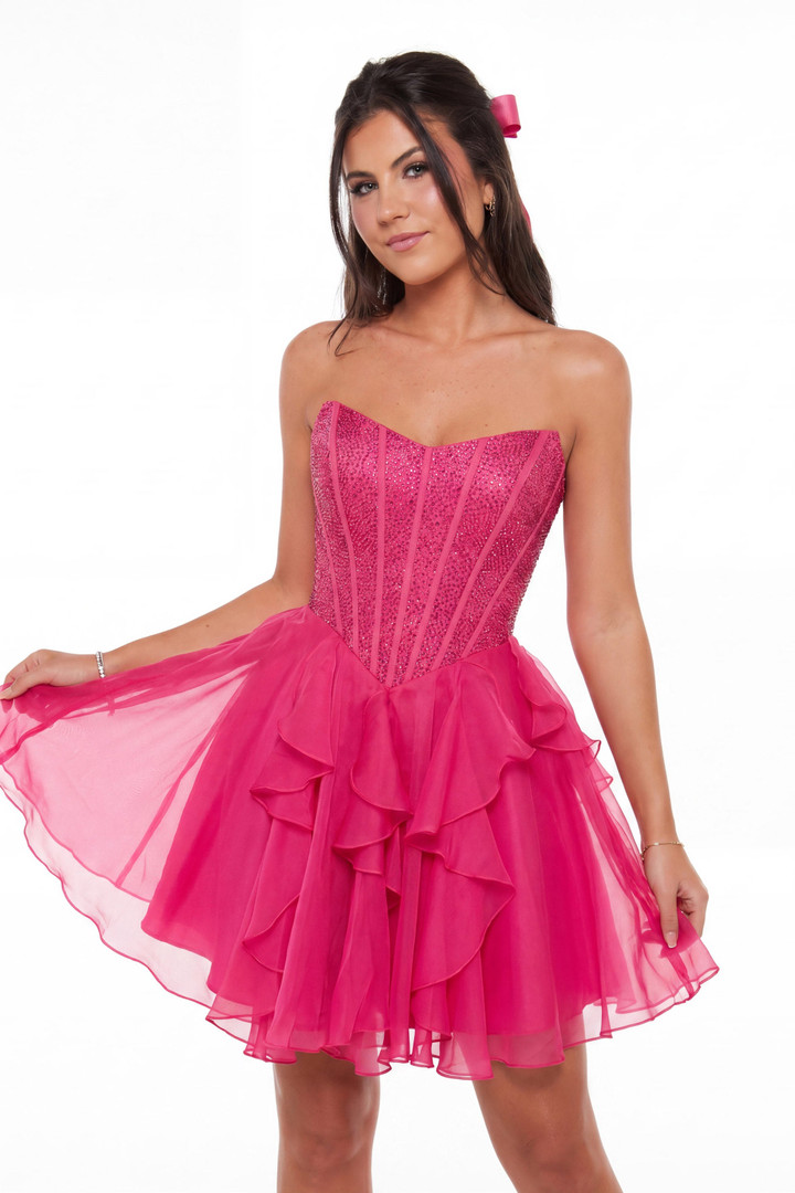 Portia and Scarlett XO217 Chiffon Beads Strapless Mini Dress