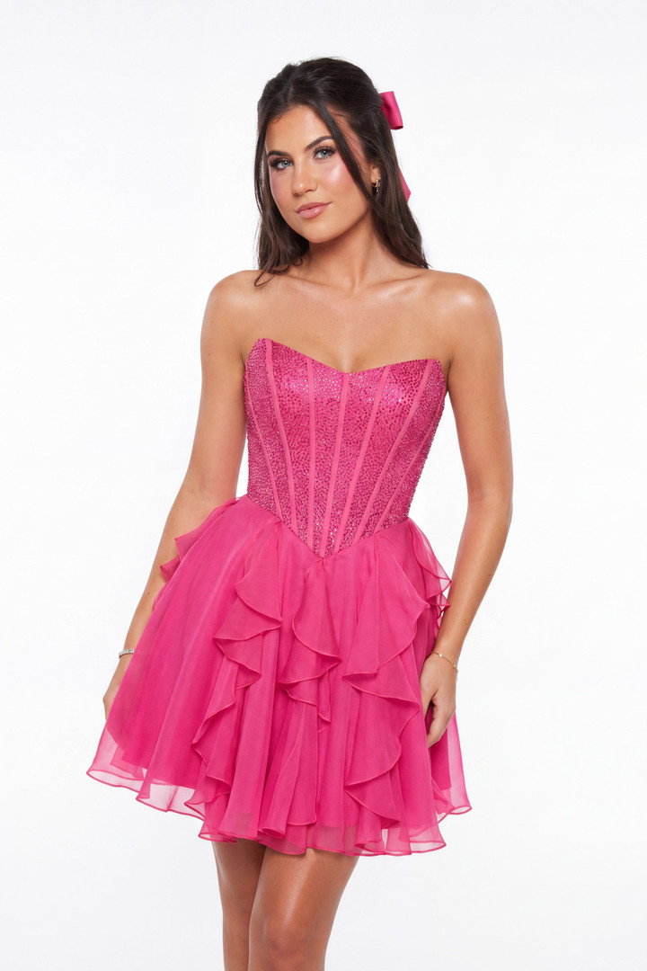 Portia and Scarlett XO217 Chiffon Beads Strapless Mini Dress