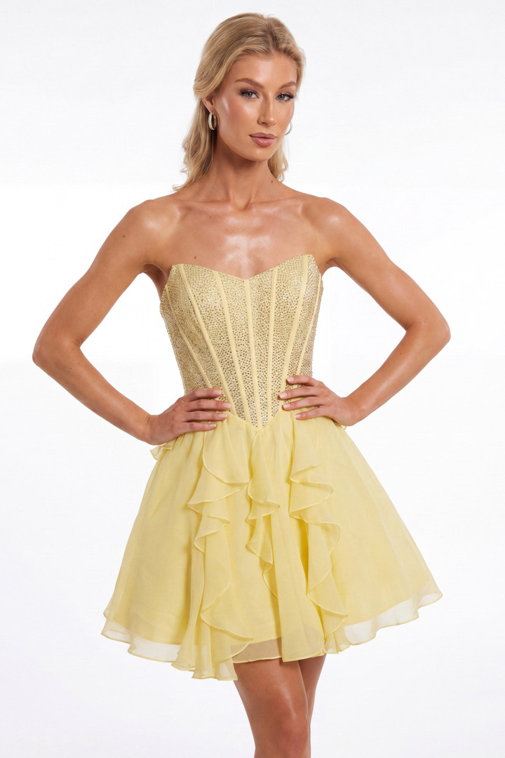 Portia and Scarlett XO217 Chiffon Beads Strapless Mini Dress