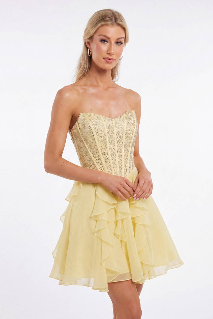 Portia and Scarlett XO217 Chiffon Beads Strapless Mini Dress