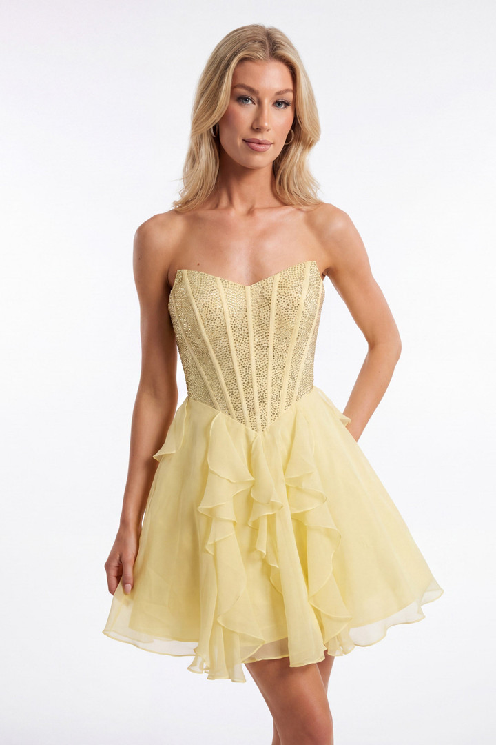 Portia and Scarlett XO217 Chiffon Beads Strapless Mini Dress