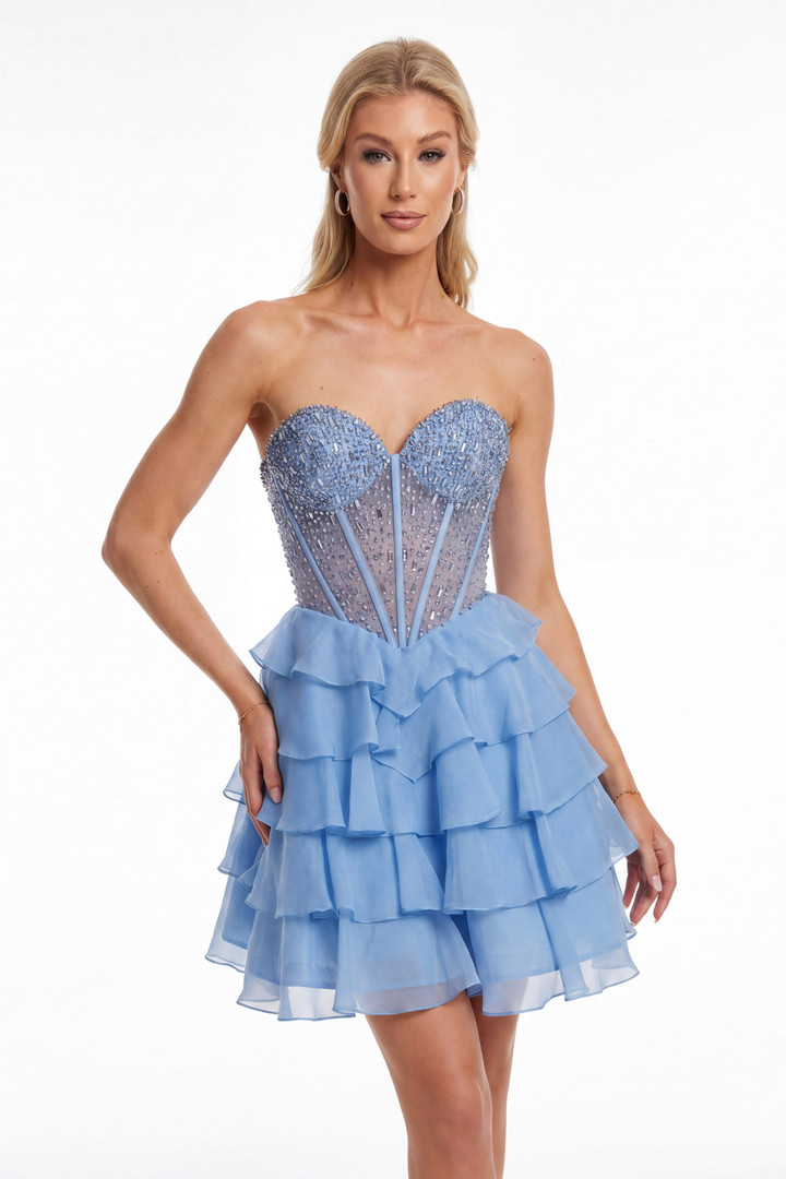 Portia and Scarlett XO218 Chiffon Beads Strapless Mini Dress