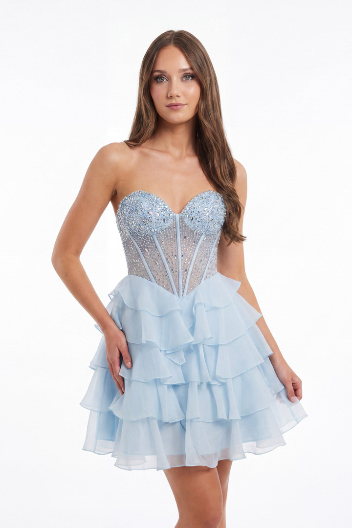 Portia and Scarlett XO218 Chiffon Beads Strapless Mini Dress