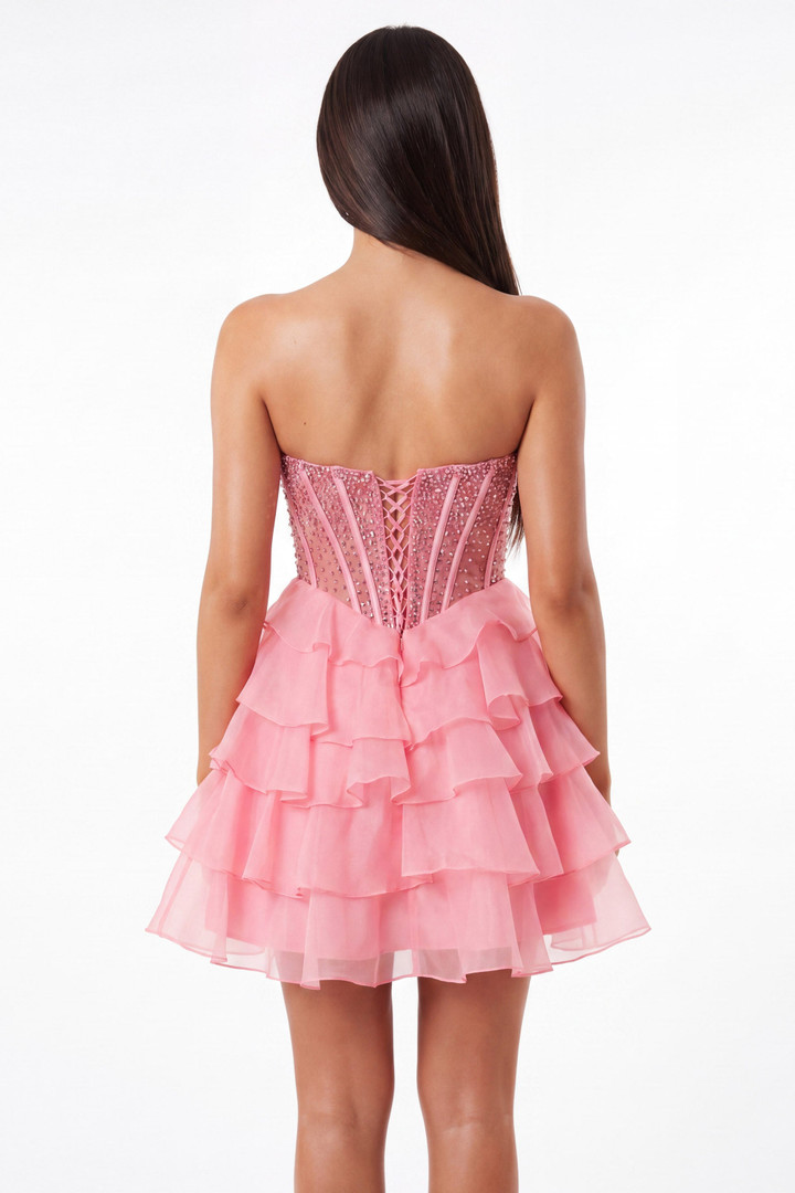 Portia and Scarlett XO218 Chiffon Beads Strapless Mini Dress