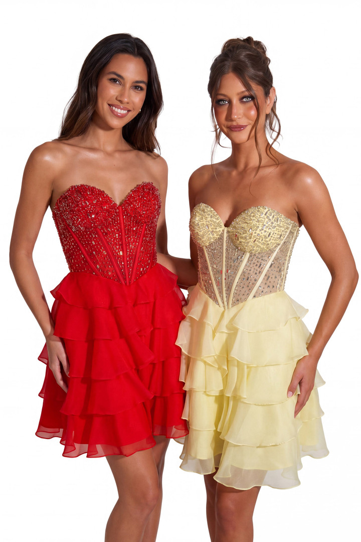 Portia and Scarlett XO218 Chiffon Beads Strapless Mini Dress
