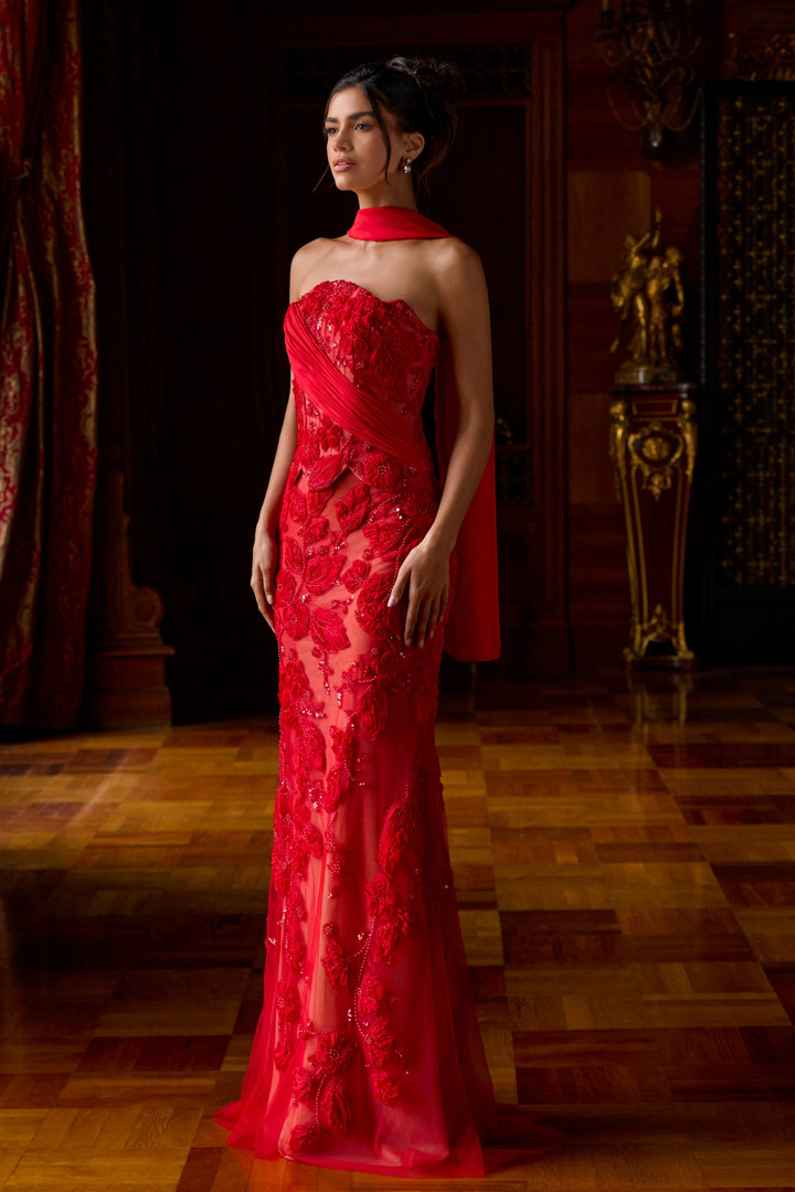Portia and Scarlett PS26900E Beaded Strapless Fitted Dress
