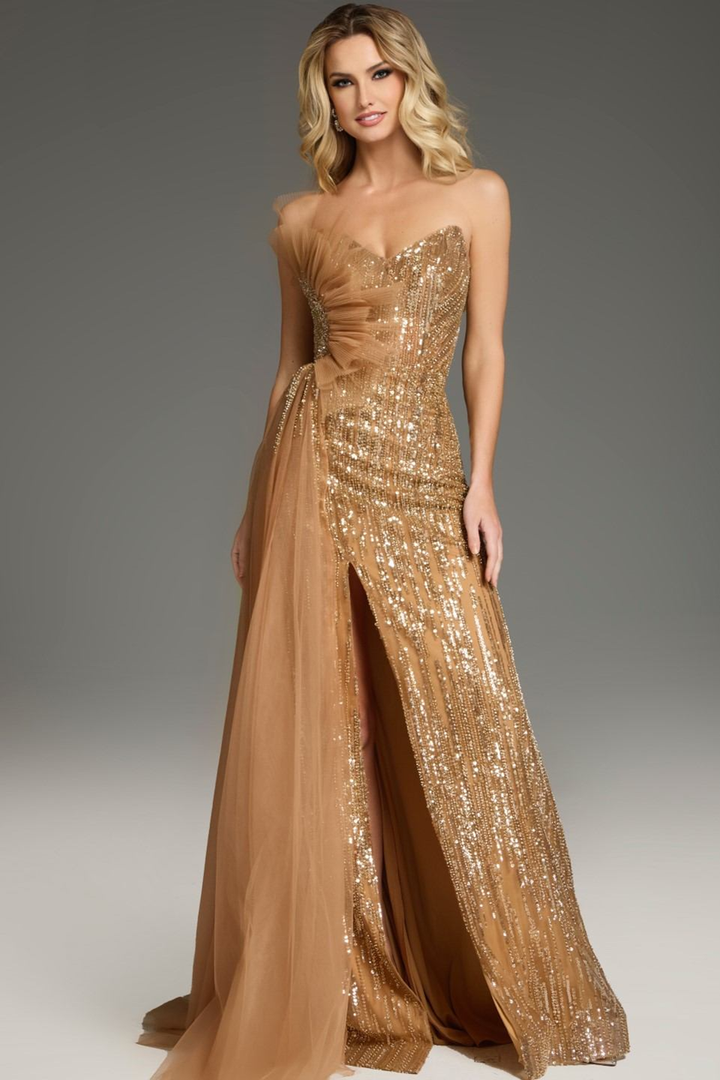 Jovani 39387 Beads Sweetheart Neck Strapless Side Skirt Gown