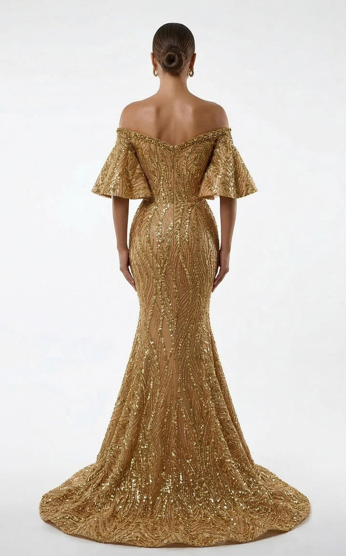 MNM Couture 2529A Sequin Embellishments Off-shoulder Dress