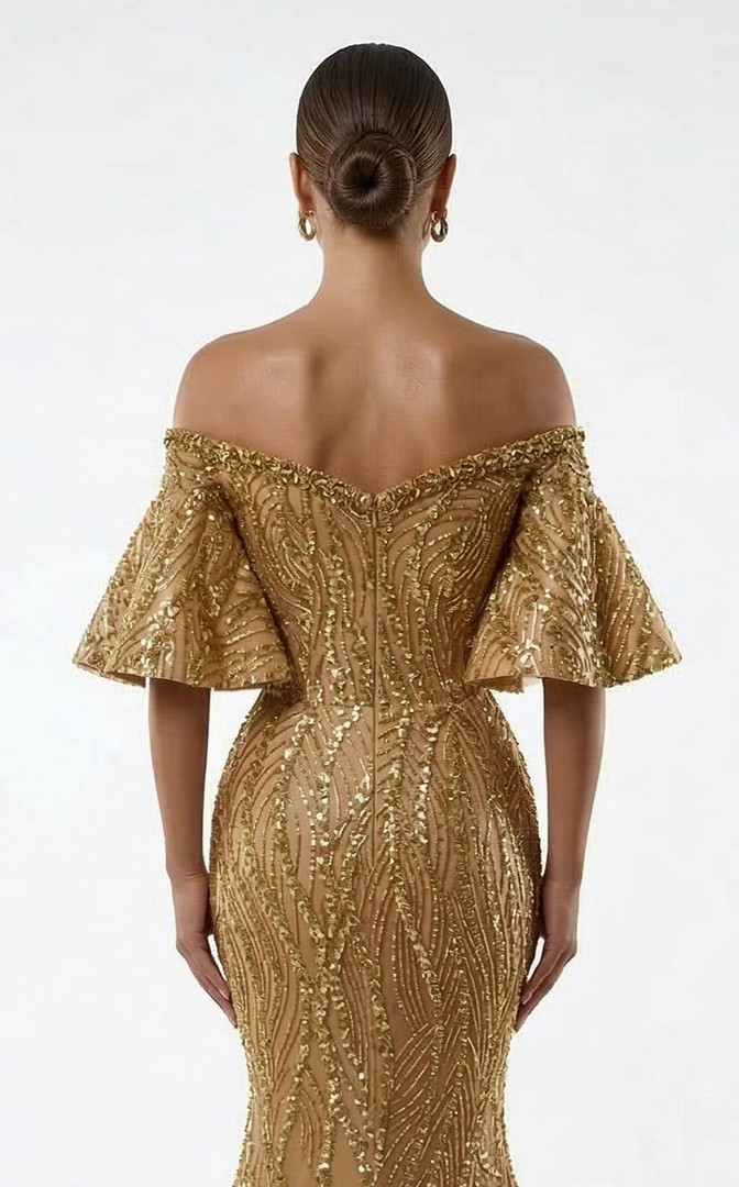 MNM Couture 2529A Sequin Embellishments Off-shoulder Dress