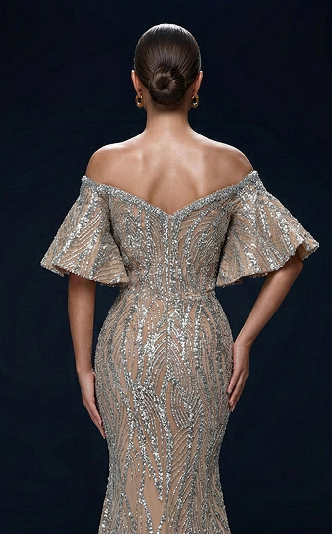 MNM Couture 2529A Sequin Embellishments Off-shoulder Dress