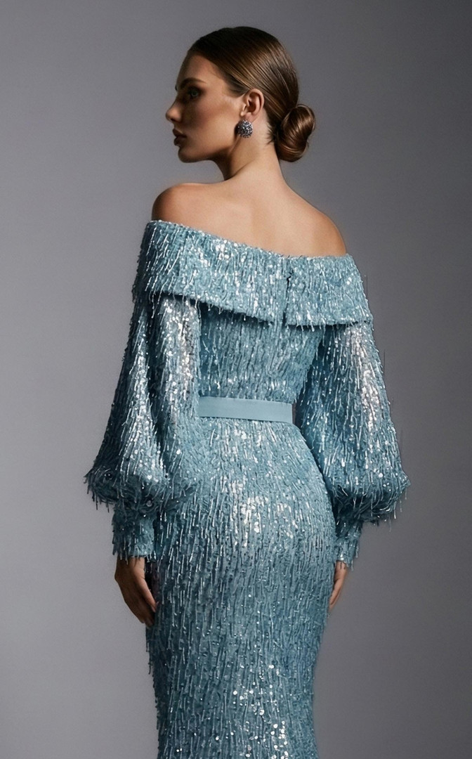 MNM Couture 2752A Sequin Off-shoulder Long Sleeves Gown