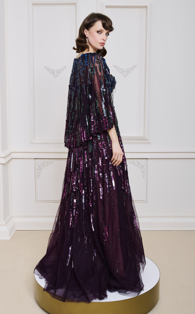 MNM Couture B1146 Embellished Cape Overlay Full-Length Gown
