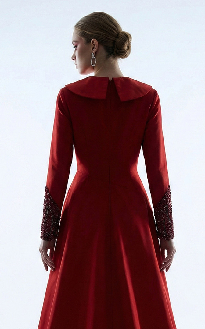 MNM Couture B1177 Flattering V-neckline Long Sleeves Gown