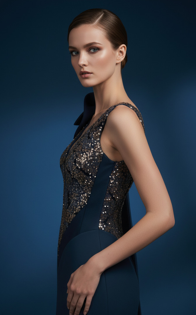 MNM Couture B1180 Sash Oversized Bow Plunging V-Neck Dress