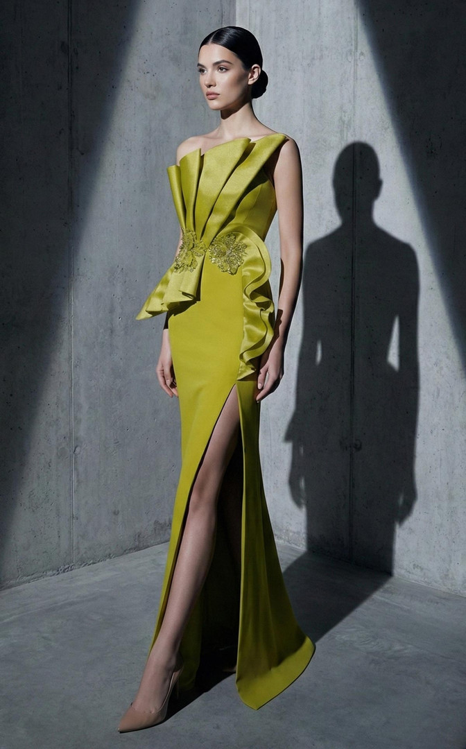 MNM Couture B1188 Crepe Chiffon Ruffled Strapless Long Gown