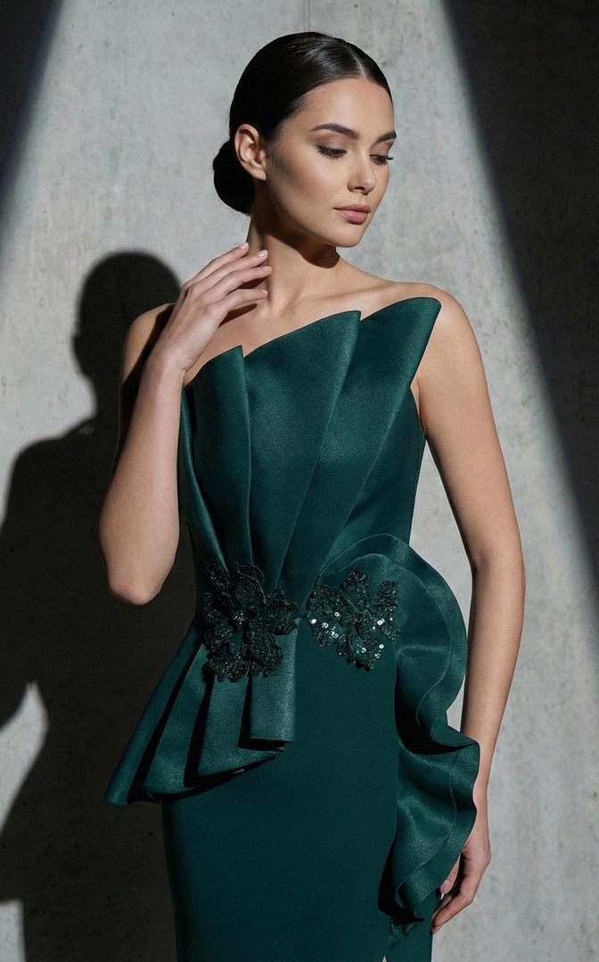 MNM Couture B1188 Crepe Chiffon Ruffled Strapless Long Gown