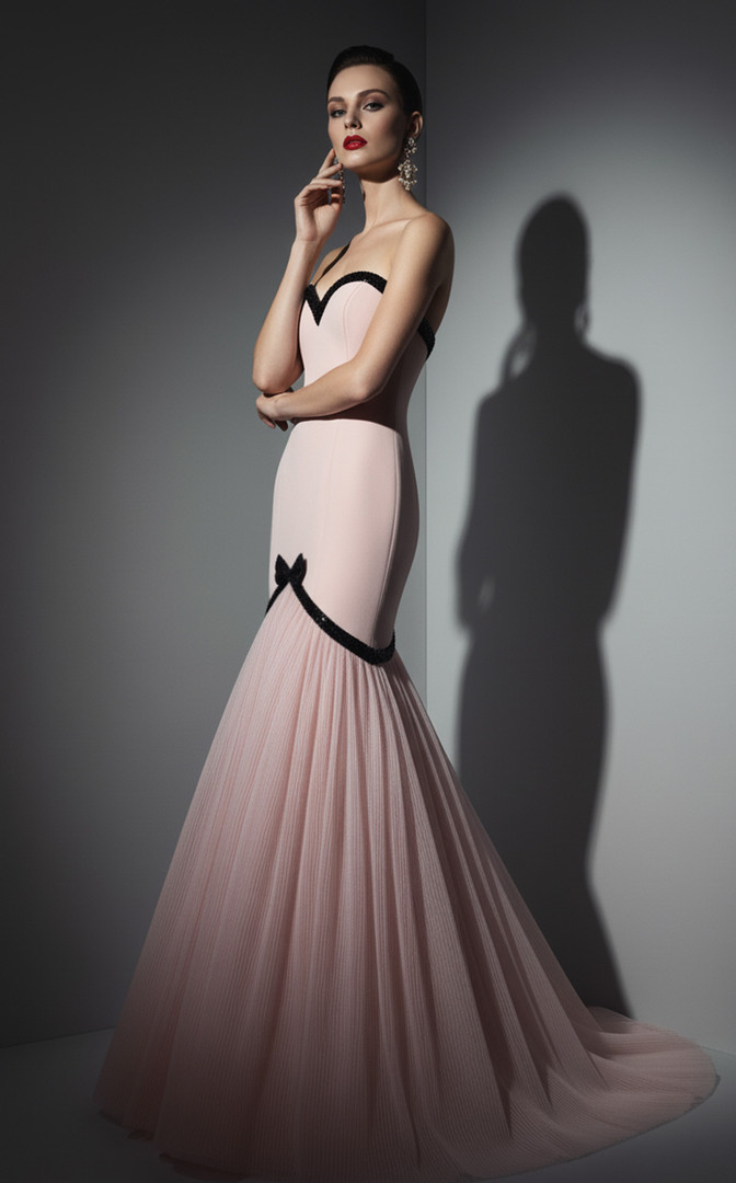 MNM Couture B1203 Crepe Tulle Sweetheart Neck Strapless Gown