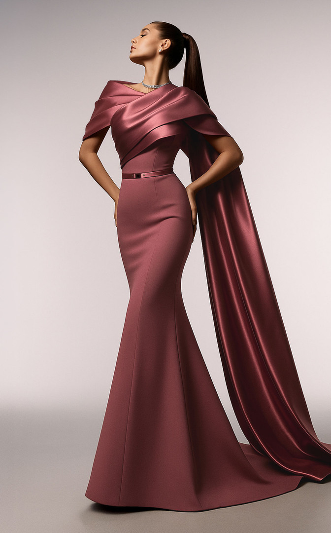 MNM Couture E0125 Crepe Asymmetrical Draped Neckline Gown