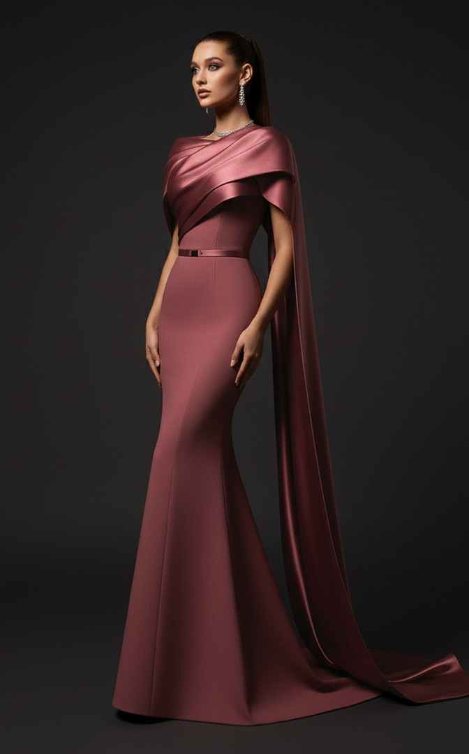 MNM Couture E0125 Crepe Asymmetrical Draped Neckline Gown