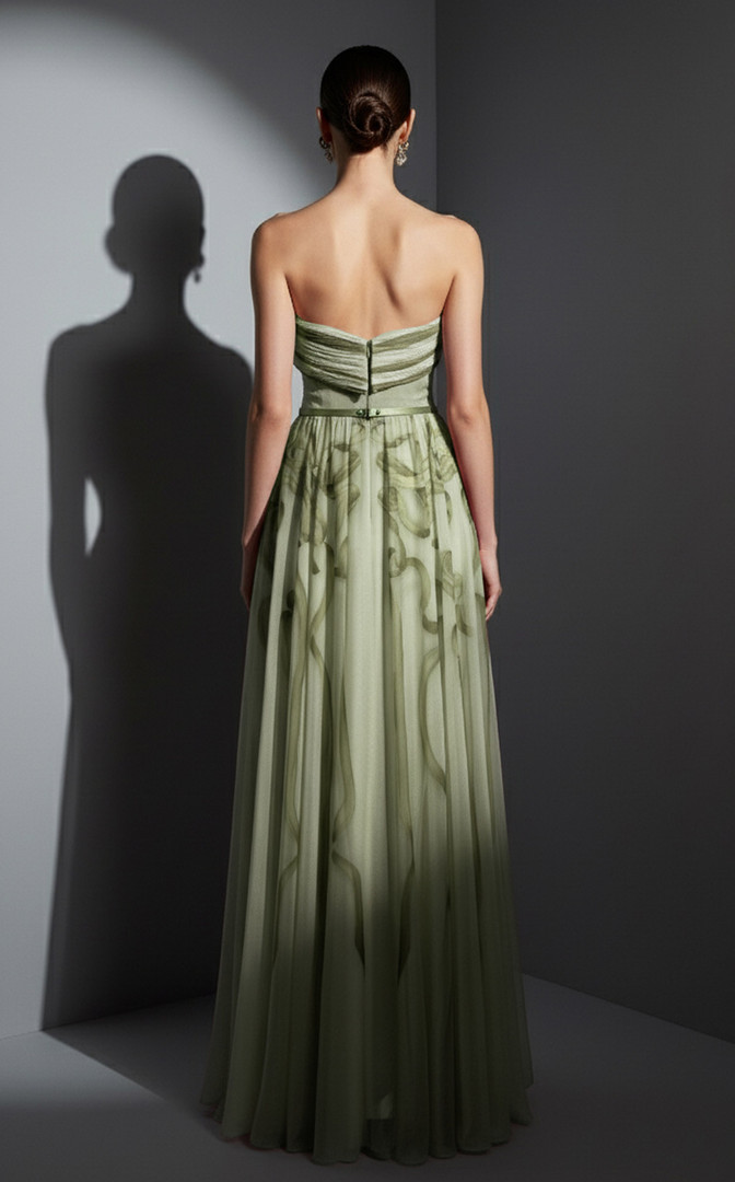 MNM Couture E0129 Chiffon Printed Silk Strapless A-Line Gown