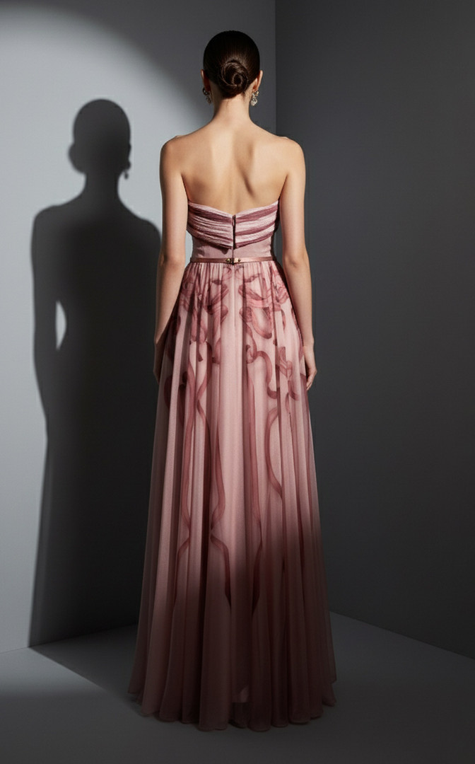 MNM Couture E0129 Chiffon Printed Silk Strapless A-Line Gown