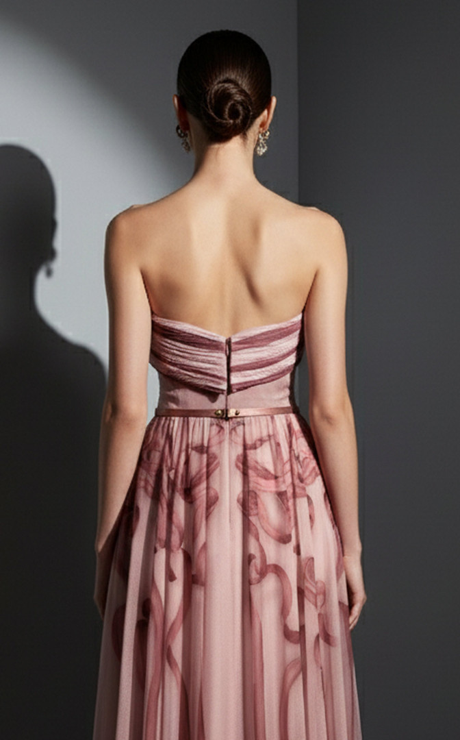 MNM Couture E0129 Chiffon Printed Silk Strapless A-Line Gown