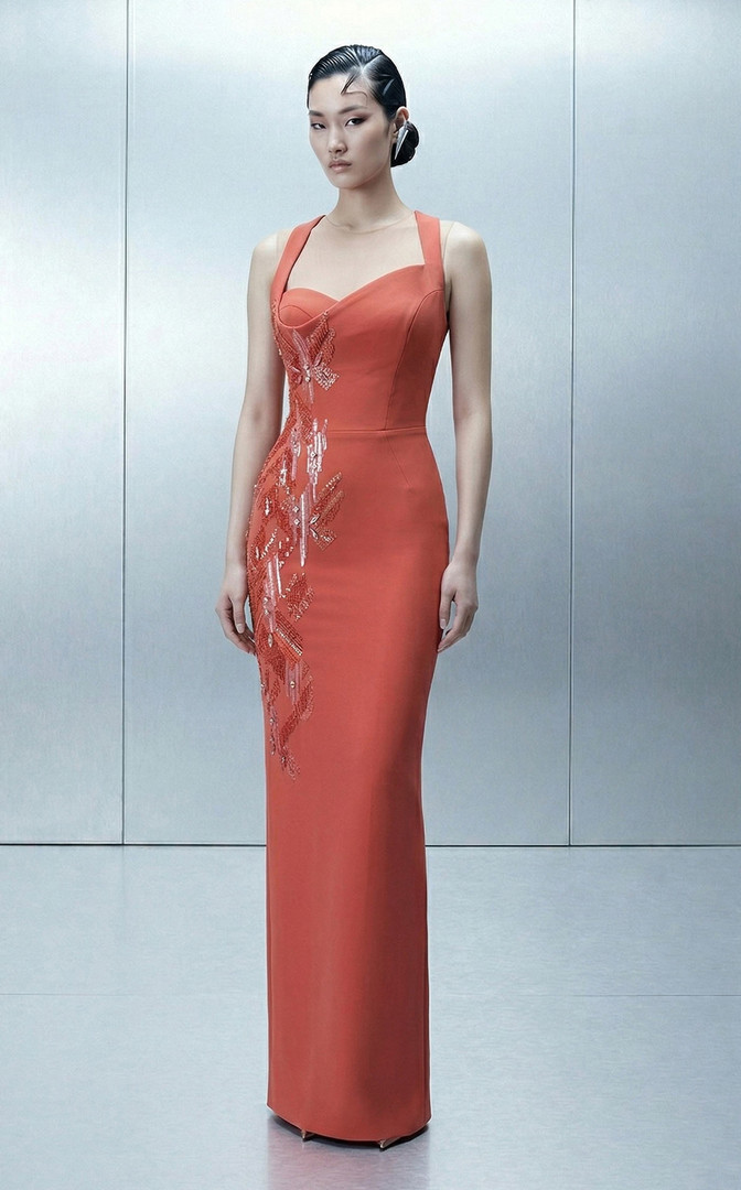 MNM Couture E0164 Crepe Asymmetrical Removable Cape Gown