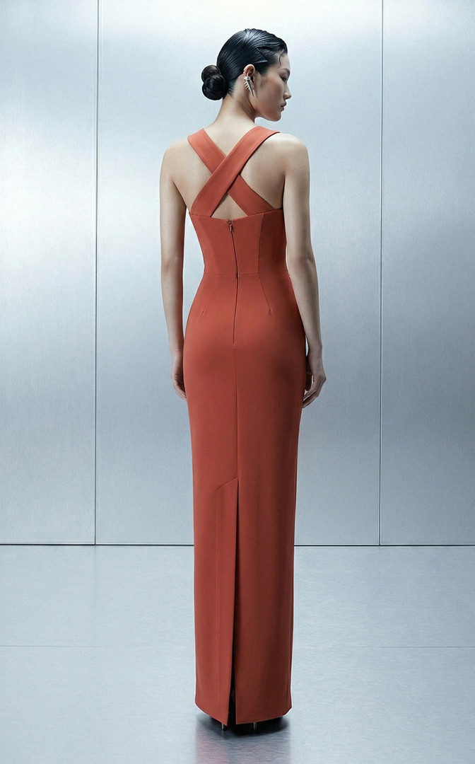 MNM Couture E0164 Crepe Asymmetrical Removable Cape Gown