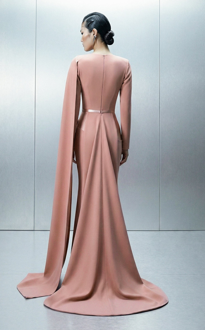 MNM Couture E0166 Crepe Asymmetrical High Mock Neck Gown