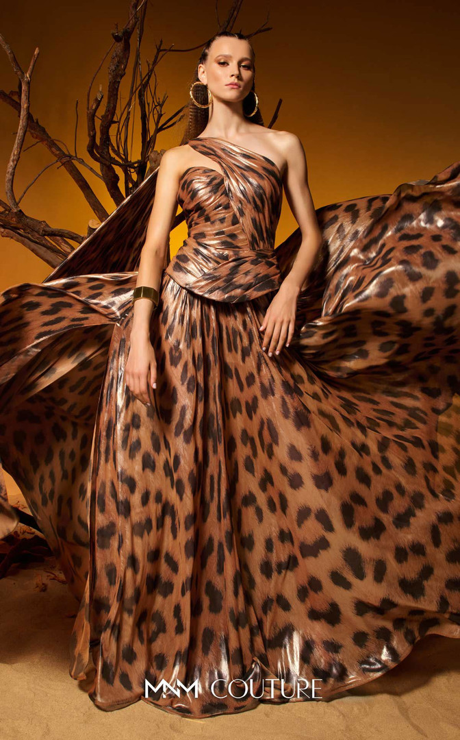 MNM Couture F02953 Metallic Chiffon Asymmetrical A-line Gown