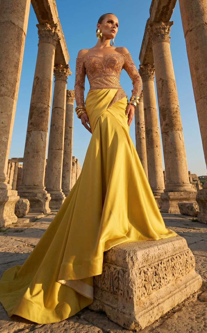 MNM Couture F02953A Chiffon Velvet Asymmetrical Neck Gown