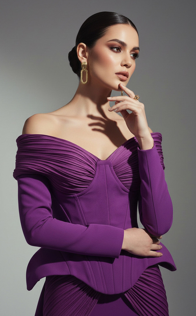 MNM Couture F02972A Crepe Double Skirt Off-Shoulder Gown