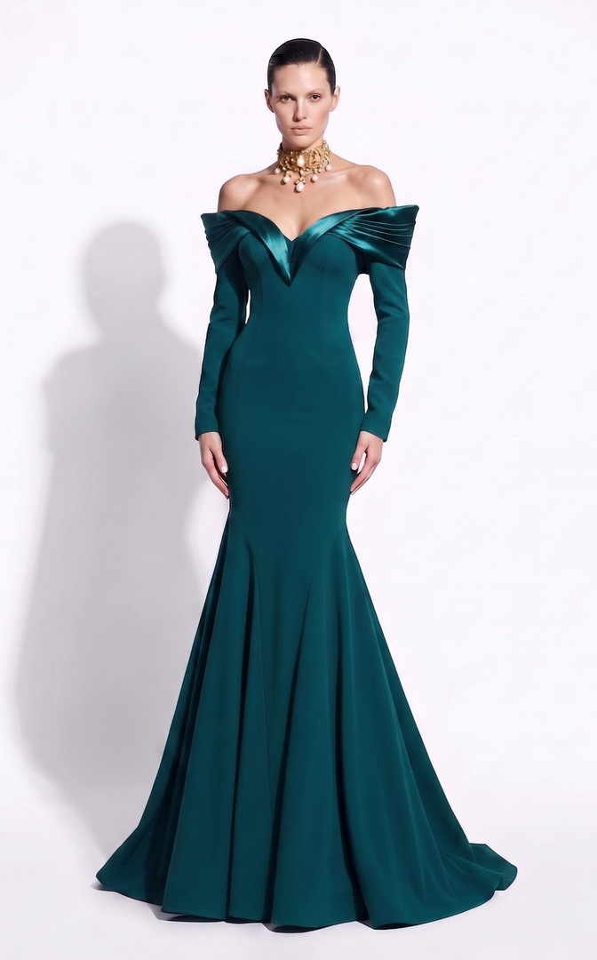 MNM Couture F02973A Off-shoulder Long-sleeve Sweetheart Gown