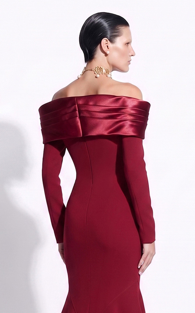 MNM Couture F02973A Off-shoulder Long-sleeve Sweetheart Gown