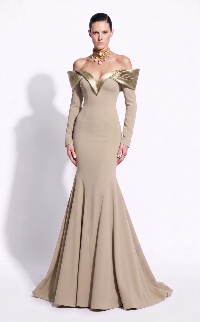 MNM Couture F02973A Off-shoulder Long-sleeve Sweetheart Gown