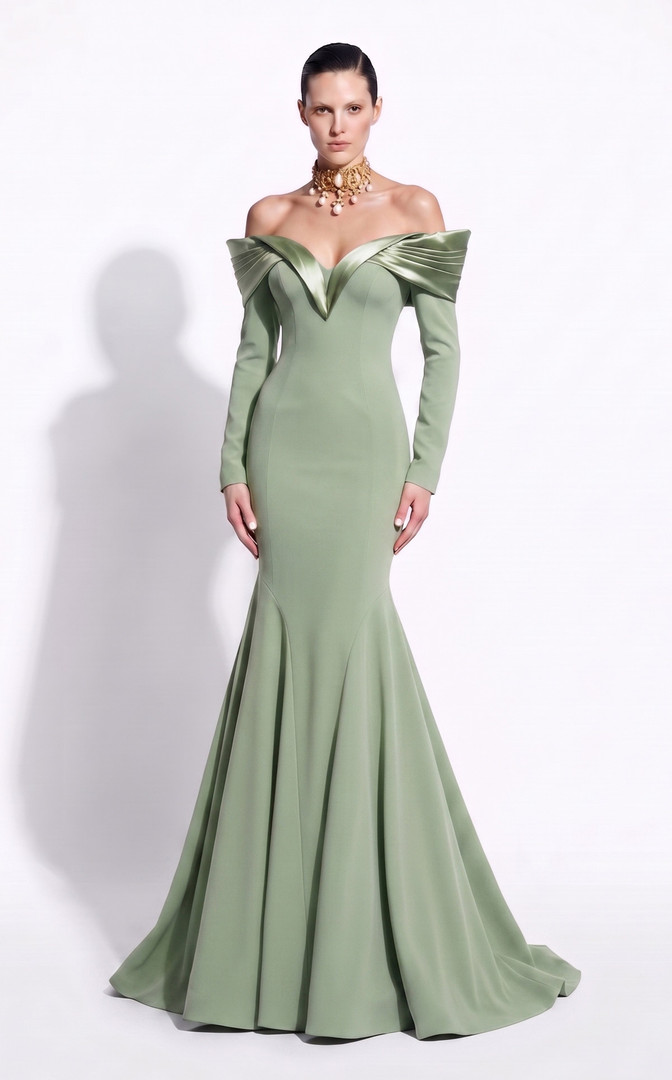 MNM Couture F02973A Off-shoulder Long-sleeve Sweetheart Gown