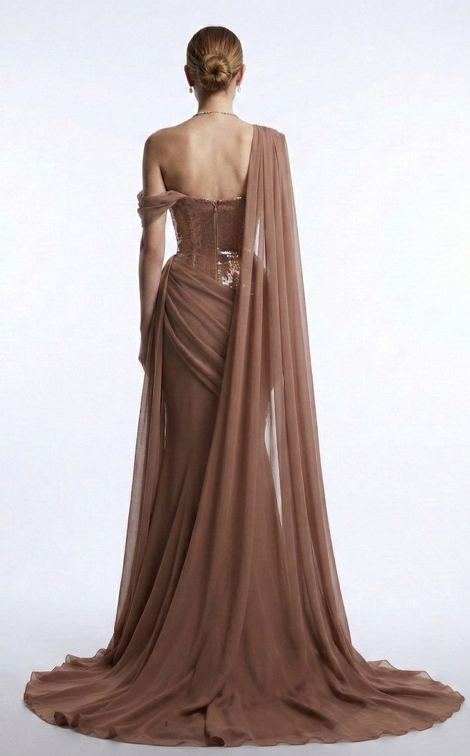 MNM Couture F03017 Sequined Asymmetrical One-shoulder Gown