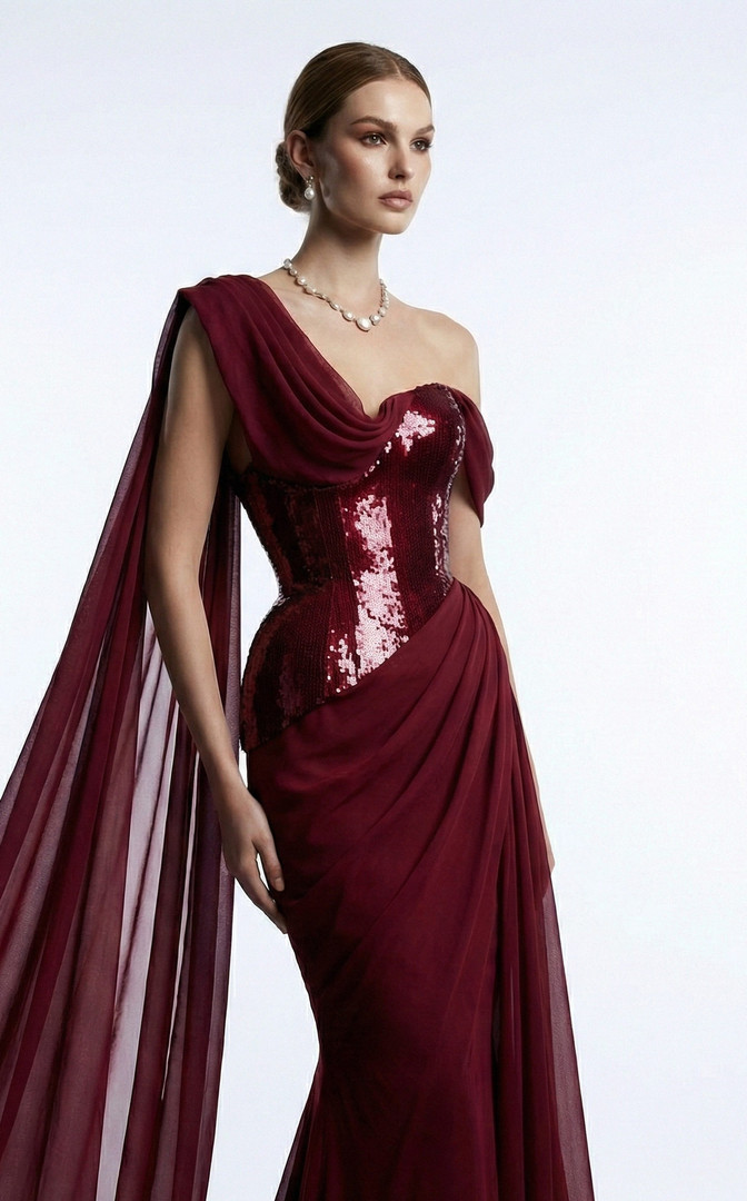 MNM Couture F03017 Sequined Asymmetrical One-shoulder Gown
