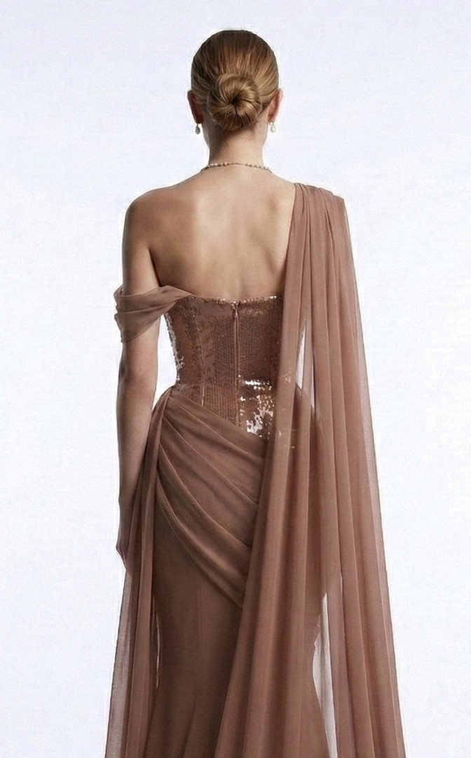 MNM Couture F03017 Sequined Asymmetrical One-shoulder Gown