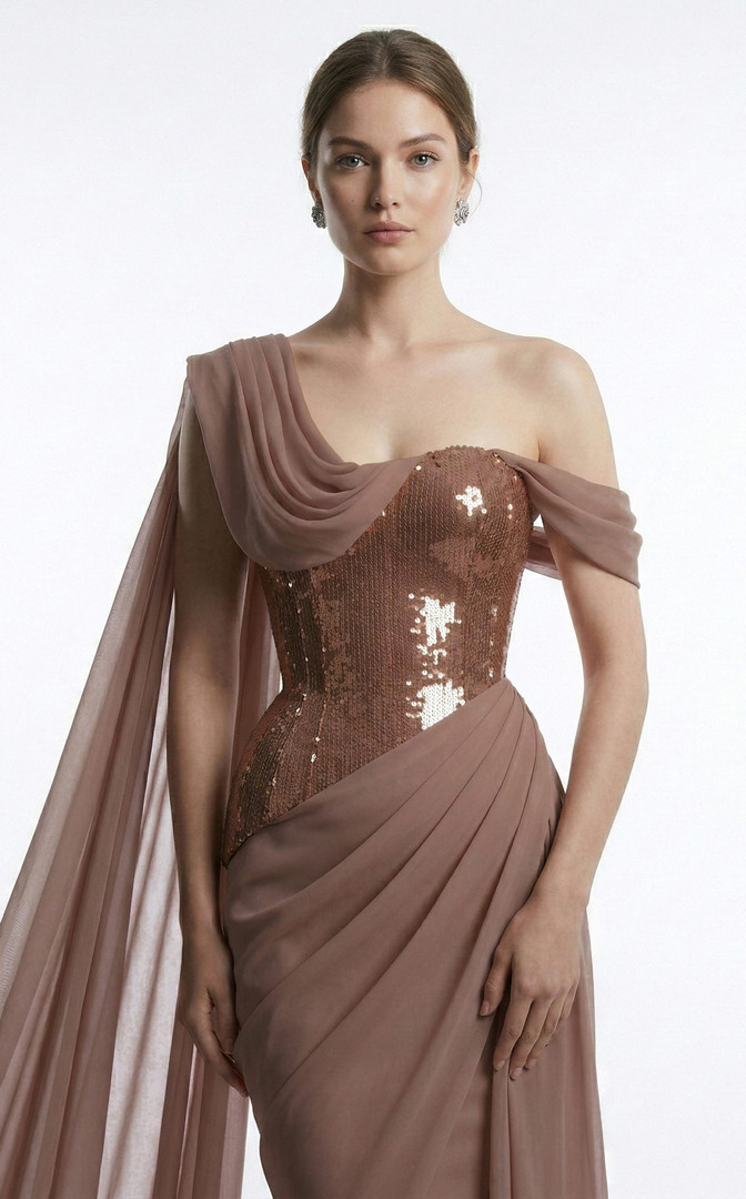 MNM Couture F03017 Sequined Asymmetrical One-shoulder Gown