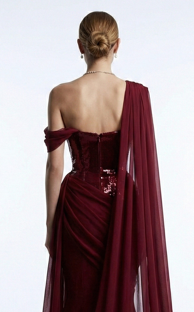 MNM Couture F03017 Sequined Asymmetrical One-shoulder Gown