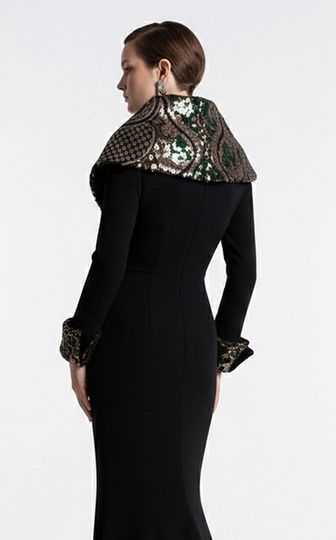 MNM Couture F03019 Crepe Plunging V-neck Long Sleeves Gown