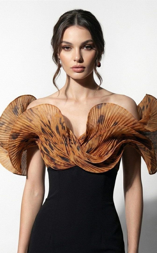 MNM Couture F03033 Tailored Organza Off-shoulder Fitted Gown