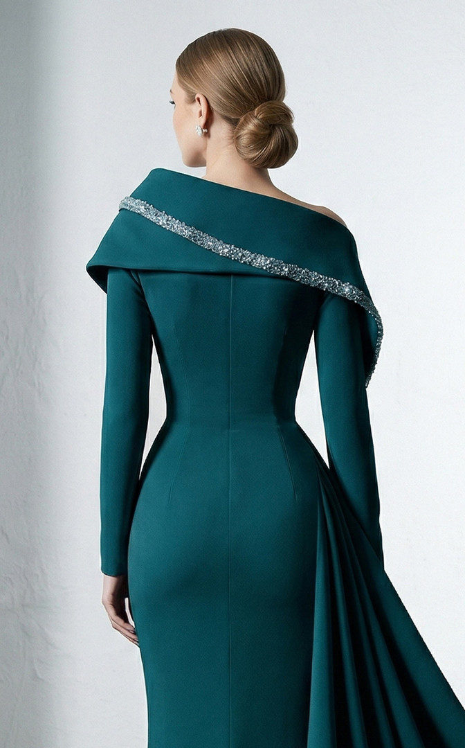 MNM Couture F03038 Crepe Curved Neck Strapless Sheath Gown