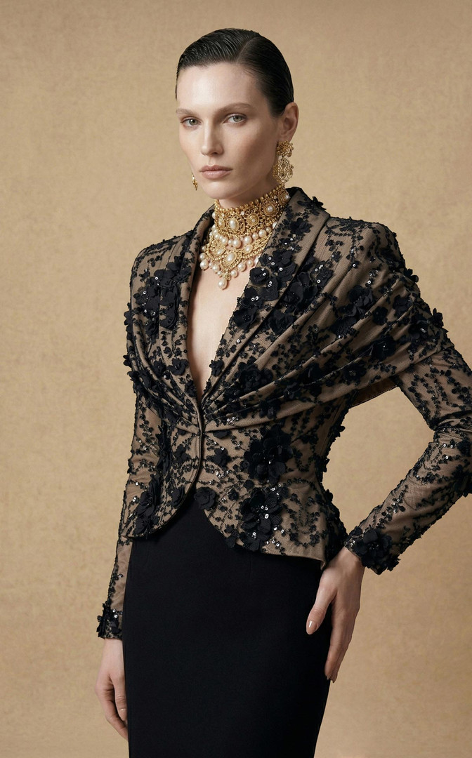 MNM Couture F03047 Embellished Long Sleeve Jacket Long Gown