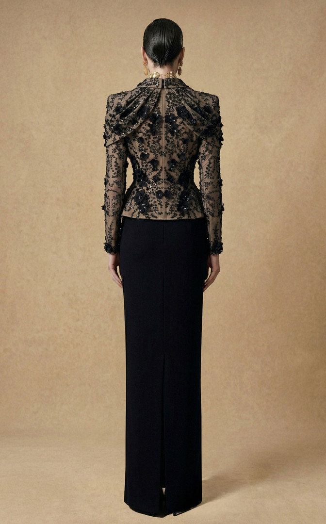 MNM Couture F03047 Embellished Long Sleeve Jacket Long Gown