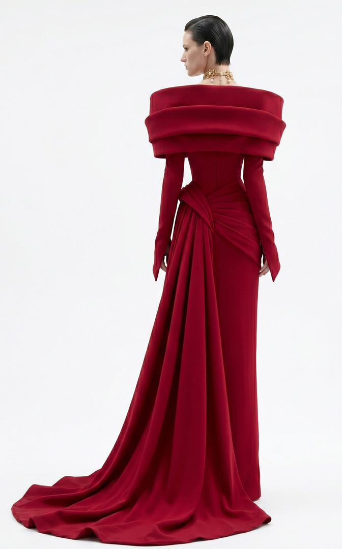 MNM Couture F03049 Crepe Off-shoulder Neck Overskirt Gown