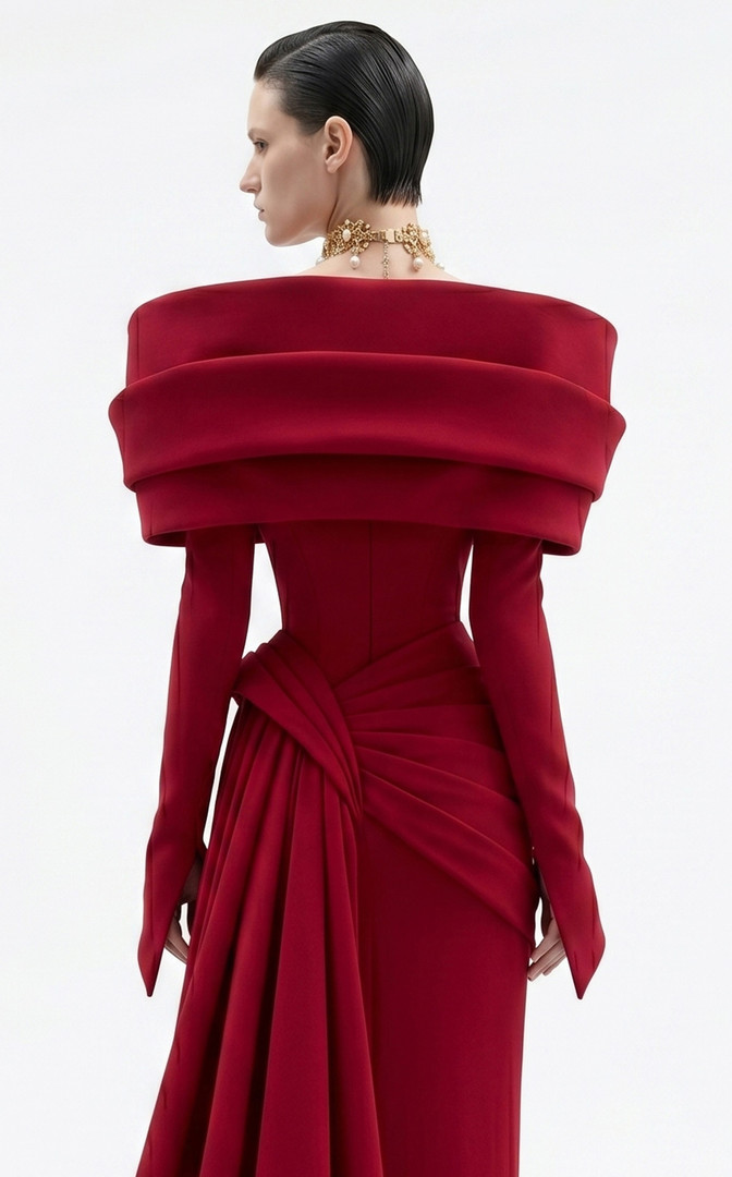 MNM Couture F03049 Crepe Off-shoulder Neck Overskirt Gown